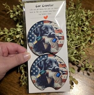 Patriotic Dog Car Coaster Set